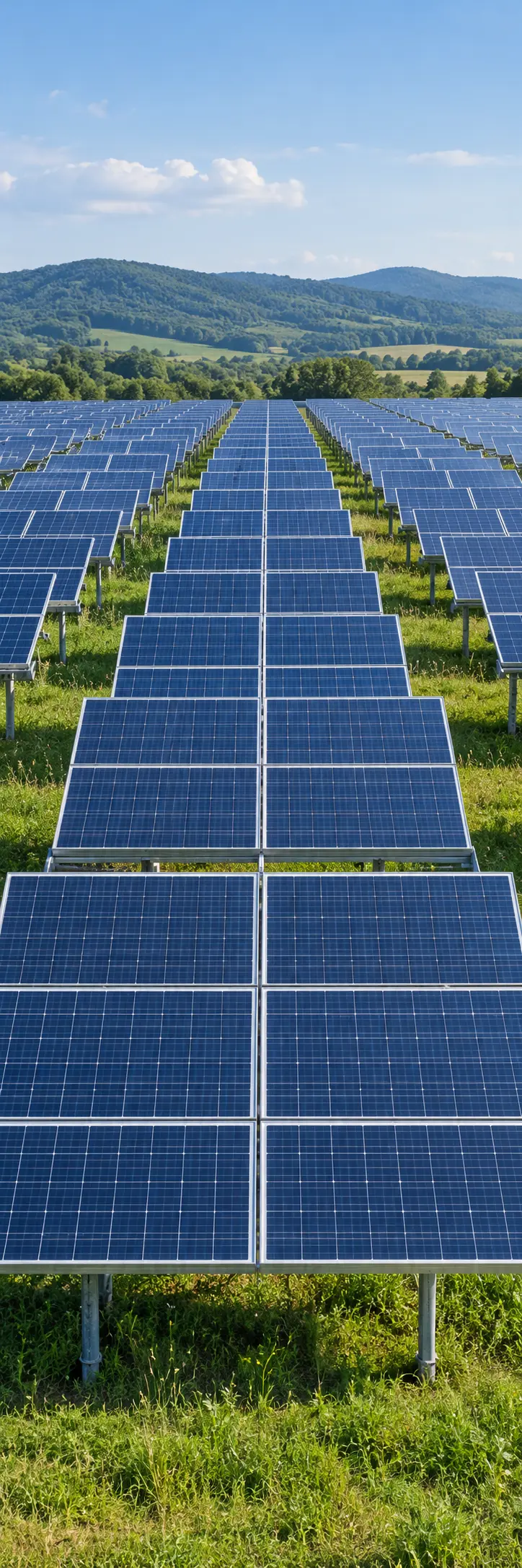 Solar panel rows in natural sunlight